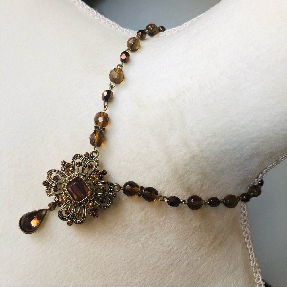 Vintage Avon brown topaz elegant chandelier style necklace